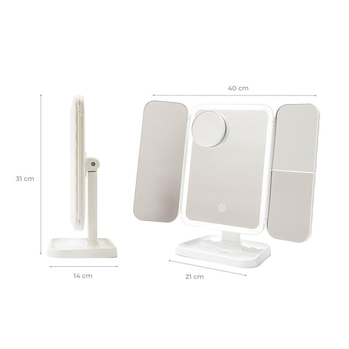 Miled InnovaGoods Rechargeable Trifold Makeup Mirror with Magnification and LED Light