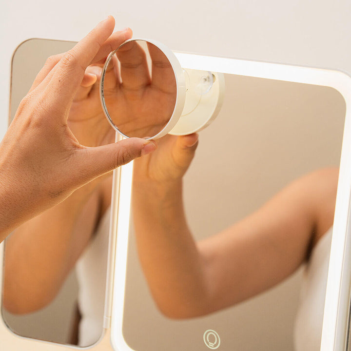 Miled InnovaGoods Rechargeable Trifold Makeup Mirror with Magnification and LED Light
