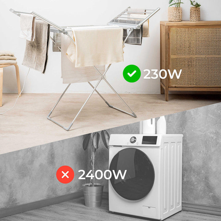 InnovaGoods Warmmat 230 W 20-Bar Folding Electric Clothesline with Wings, Touch Screen, Timer and Temperature Control