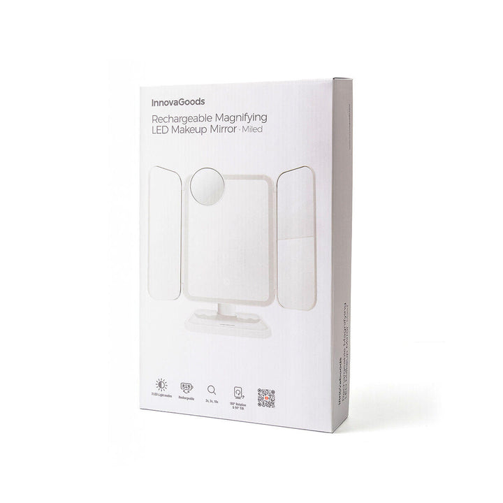 Miled InnovaGoods Rechargeable Trifold Makeup Mirror with Magnification and LED Light